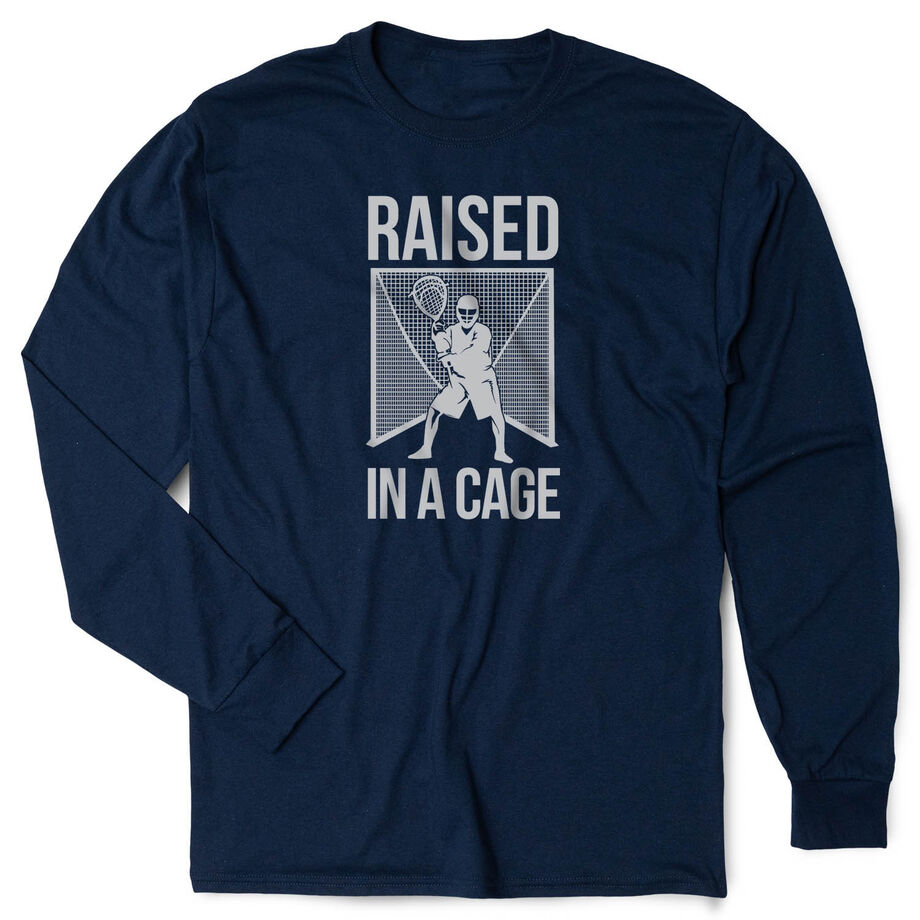 Guys Lacrosse Tshirt Long Sleeve - Raised In a Cage
