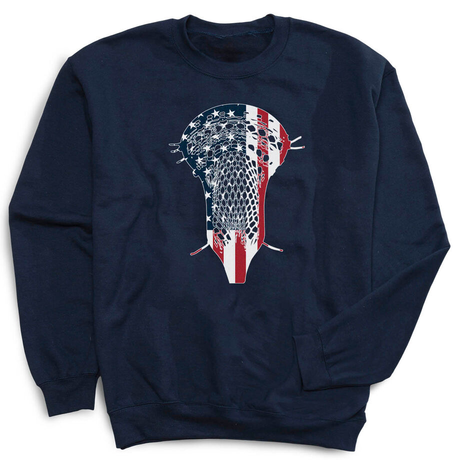 Guys Lacrosse Crewneck Sweatshirt - Patriotic Stick