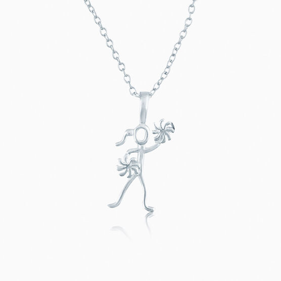Sterling Silver Cheerleader Stick Figure Necklace