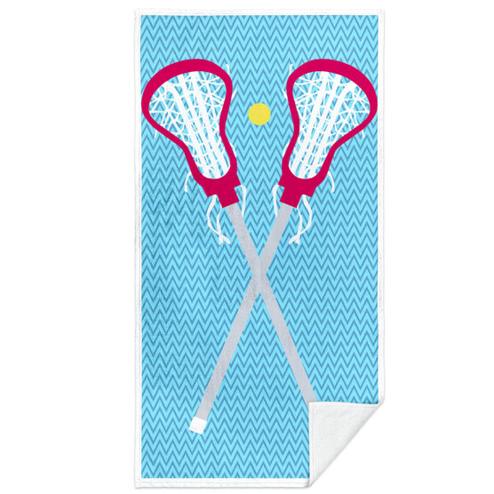 Girls Lacrosse Premium Beach Towel - Crossed Sticks Pink