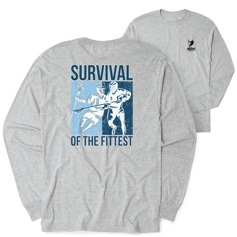 Guys Lacrosse Tshirt Long Sleeve - Survival of the Fittest (Back Design)