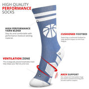 Basketball Woven Mid-Calf Socks - Ball (Carolina Blue/White)