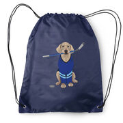 Hockey Drawstring Backpack - Puck The Hockey Dog 