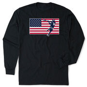 Guys Lacrosse Tshirt Long Sleeve - Patriotic Lacrosse