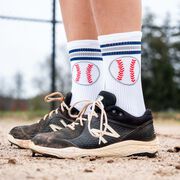 Baseball Woven Mid-Calf Socks - Blue Striped
