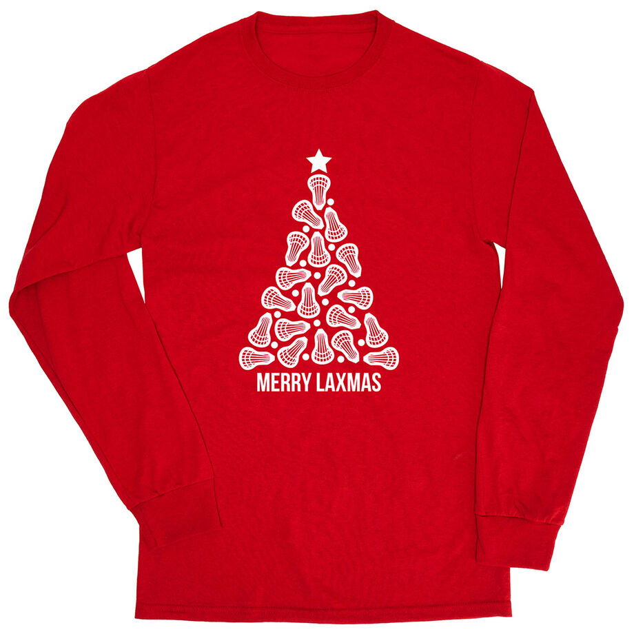 Lacrosse Tshirt Long Sleeve - Merry Laxmas Tree - Personalization Image