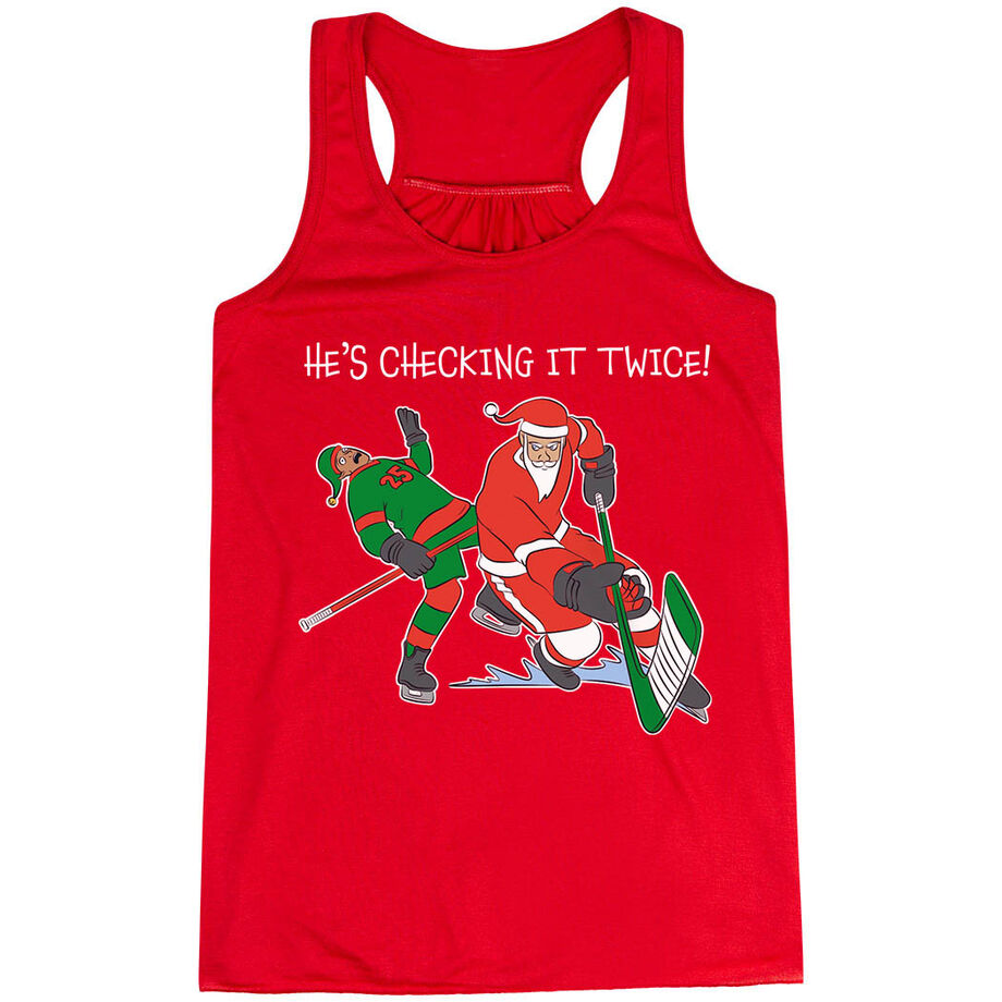 Hockey Flowy Racerback Tank Top - He's Checking It Twice