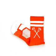 Guys Lacrosse Woven Mid-Calf Socks - Retro Crossed Sticks (Orange/White)