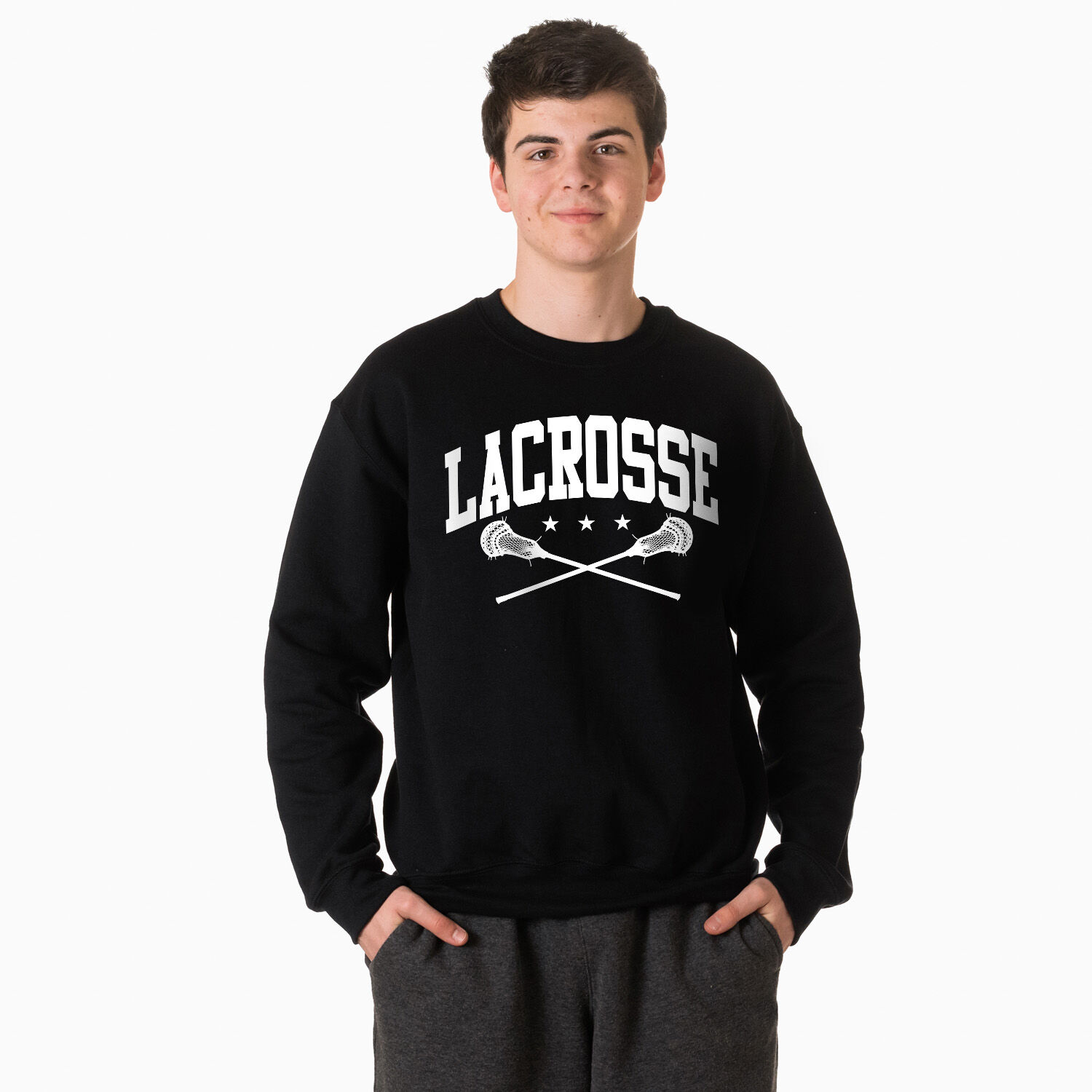 Guys Lacrosse Crewneck Sweatshirt Lacrosse Crossed Sticks ChalkTalkSPORTS