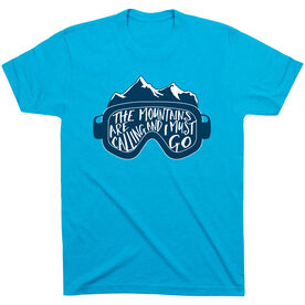 Skiing & Snowboarding Short Sleeve T-Shirt - The Mountains Are Calling [Turquoise/Adult Small] - SS