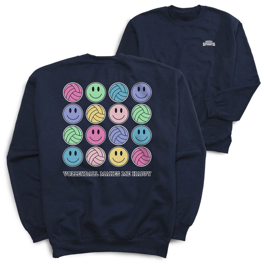 Volleyball Crewneck Sweatshirt - Volleyball Makes Me Happy (Back Design)