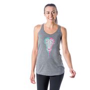 Girls Lacrosse Women's Everyday Tank Top - Lacrosse Stick Heart Pink Teal White