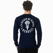 Guys Lacrosse Tshirt Long Sleeve - I'd Rather Be Playing Lacrosse (Back Design)