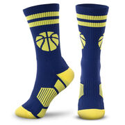 Basketball Woven Mid-Calf Socks - Ball (Navy/Maize)