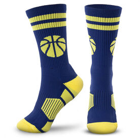 Basketball Woven Mid-Calf Socks - Ball (Navy/Maize)