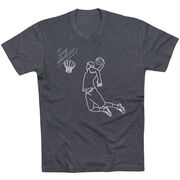 Basketball Short Sleeve T-Shirt - Basketball Player Sketch [Adult Medium/Charcoal] - SS
