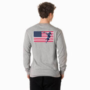 Guys Lacrosse Tshirt Long Sleeve - Patriotic Lacrosse (Back Design)