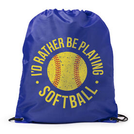 Softball Drawstring Backpack - I'd Rather Be Playing Softball Distressed