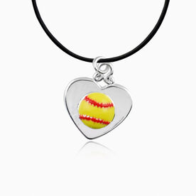Yellow Softball In Silver Heart Necklace