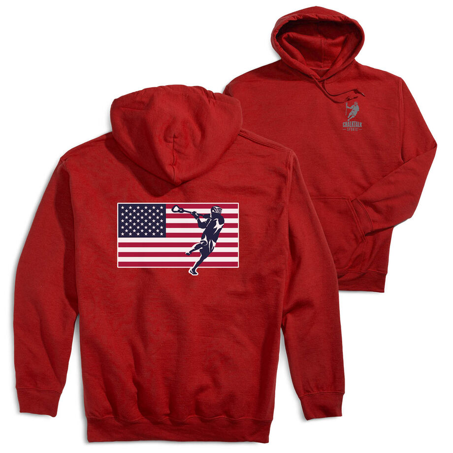 Guys Lacrosse Hooded Sweatshirt - Patriotic Lacrosse (Back Design)
