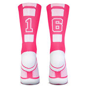 Team Number Woven Mid-Calf Socks - Pink