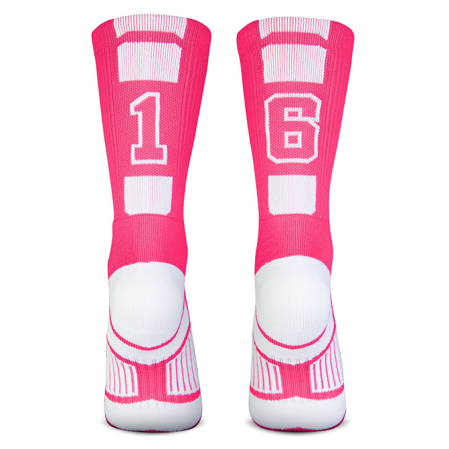 Team Number Woven Mid-Calf Socks - Pink