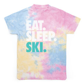 Skiing Short Sleeve T-Shirt - Eat. Sleep. Ski Tie Dye
