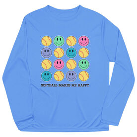 Softball Long Sleeve Performance Tee - Softball Makes Me Happy