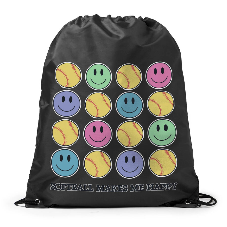 Softball Drawstring Backpack - Softball Makes Me Happy