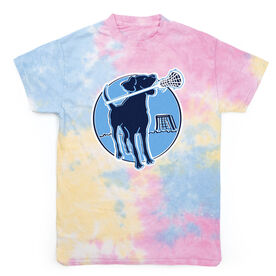 Girls Lacrosse T-Shirt Short Sleeve - Watercolor Lacrosse Dog With Girl Stick Tie Dye