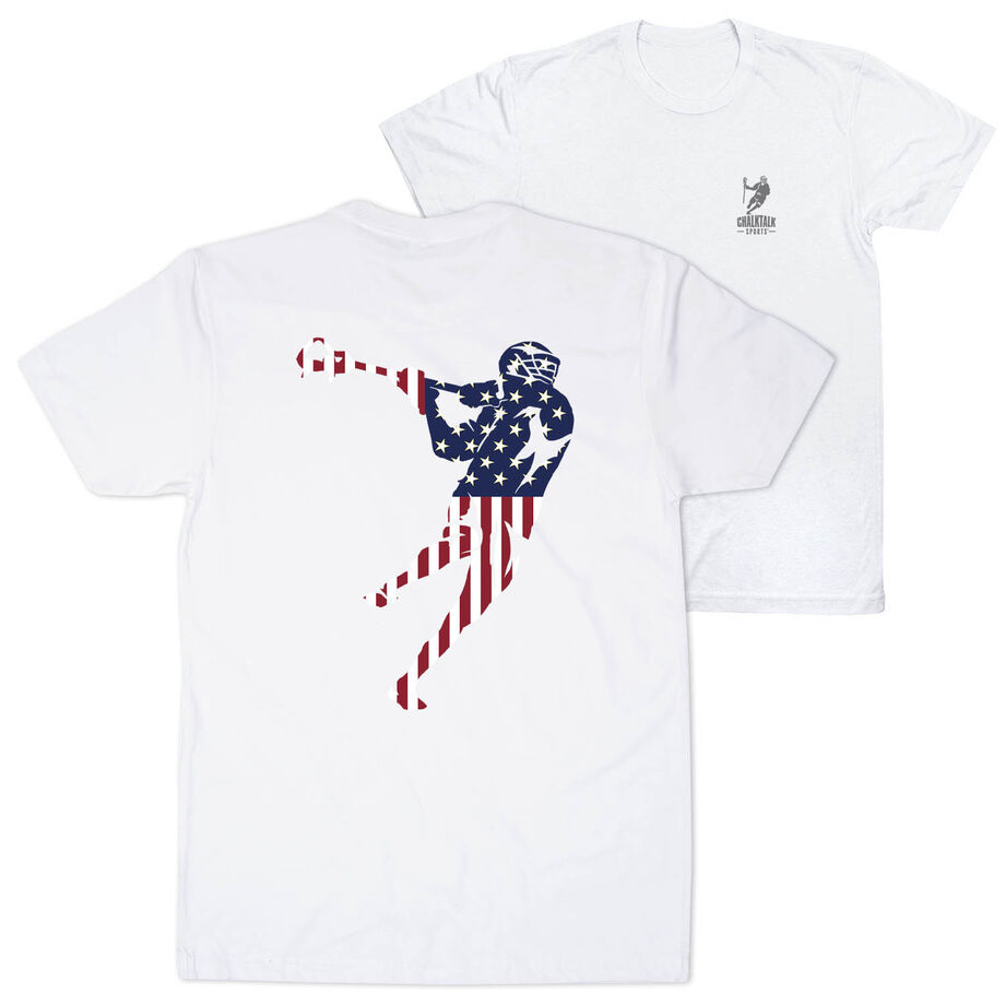 Guys Lacrosse Short Sleeve T-Shirt - American Flag Silhouette (Back Design)