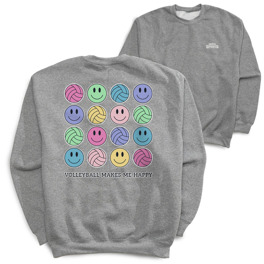 Volleyball Crewneck Sweatshirt - Volleyball Makes Me Happy (Back Design)