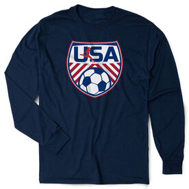 Soccer Tshirt Long Sleeve - Soccer USA [Adult XXX-Large/Navy] - SS
