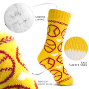 Softball Slipper Socks with Sherpa Lining