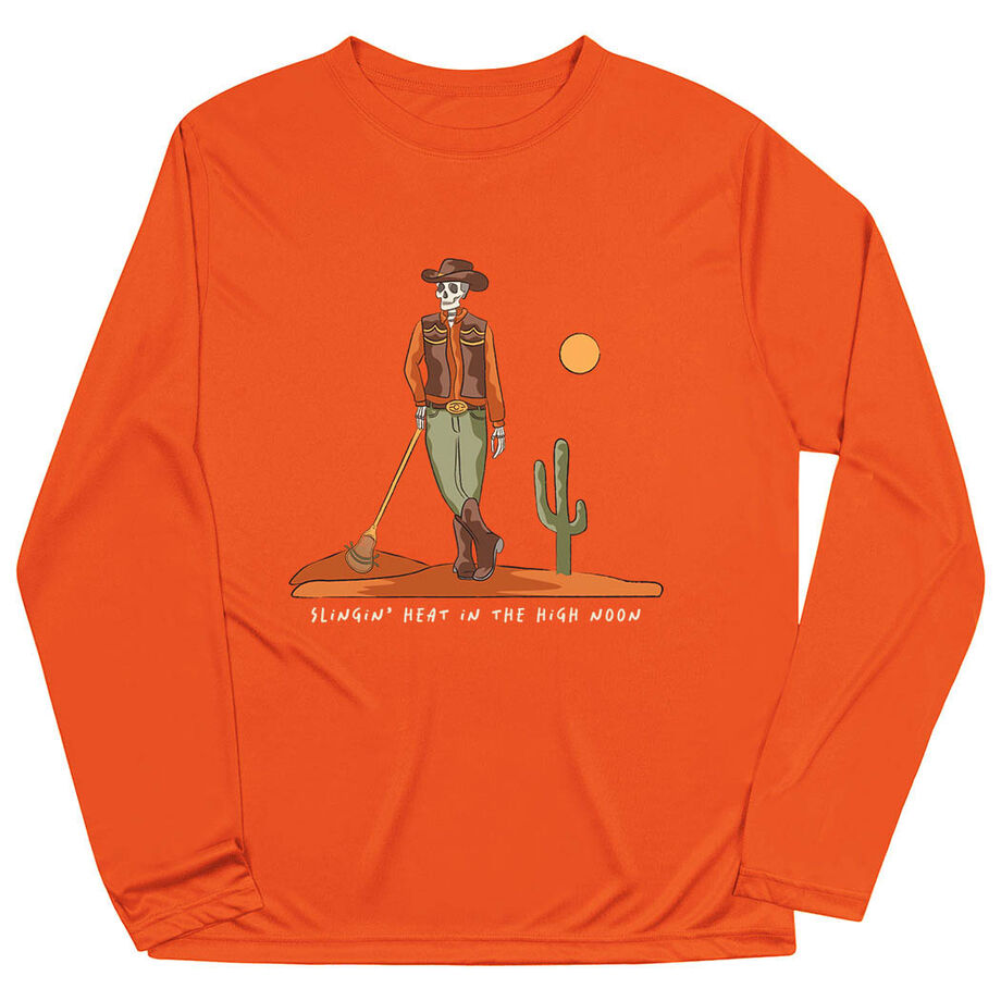 Guys Lacrosse Long Sleeve Performance Tee - Slingin Heat In The High Noon