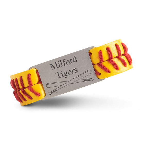 Authentic Softball Leather Bracelet With Slider - Team Name with Crossed Bats