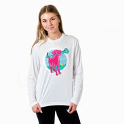 Girls Lacrosse Long Sleeve Performance Tee - Lacrosse Dog with Girl Stick
