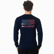 Guys Lacrosse Tshirt Long Sleeve - Amercian Flag (Back Design)