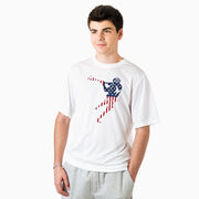 Guys Lacrosse Short Sleeve Performance Tee - American Flag Silhouette