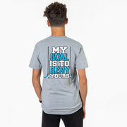 Hockey Short Sleeve T-Shirt - My Goal Is To Deny Yours Hockey (Blue/Black) (Back Design)