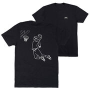 Basketball Short Sleeve T-Shirt - Basketball Player Sketch (Back Design) [Youth X-Large/Black] - SS