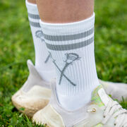 Lacrosse Woven Mid-Calf Socks - Crossed Sticks - White/Gray