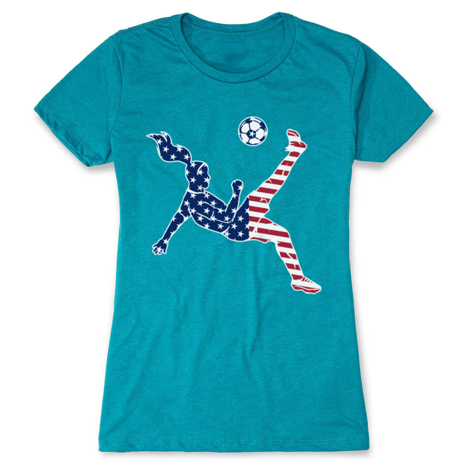 Soccer Women's Everyday Tee - Girls Soccer Stars and Stripes Player