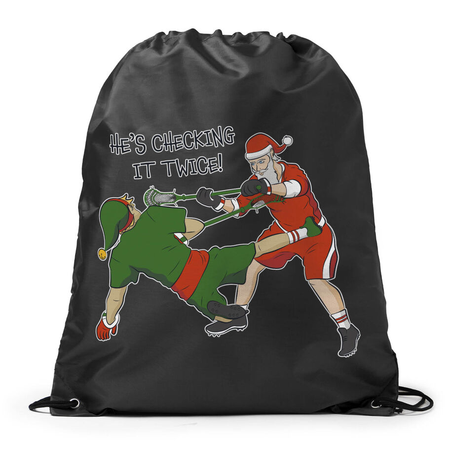 Guys Lacrosse Drawstring Backpack - Checking It Twice Lacrosse