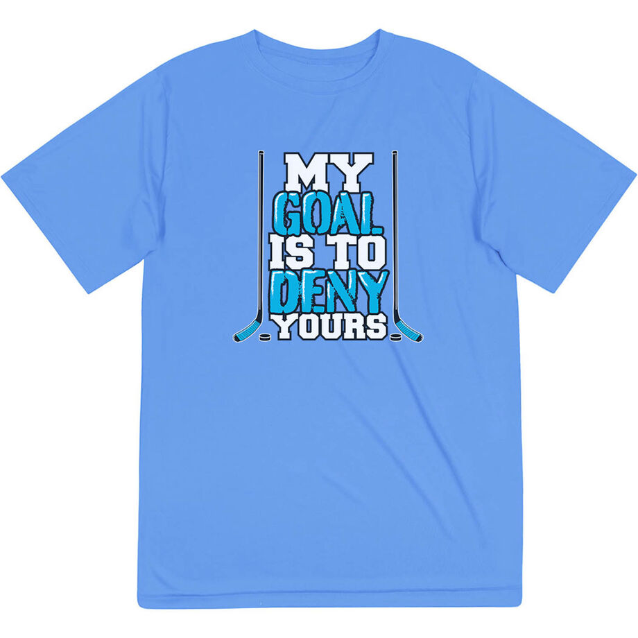 Hockey Short Sleeve Performance Tee - My Goal Is To Deny Yours Hockey (Blue/Black)
