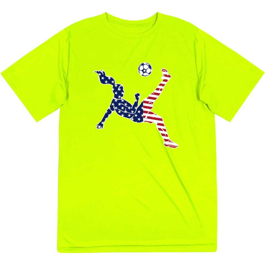 Soccer Short Sleeve Performance Tee - Girls Soccer Stars and Stripes Player - Personalization Image