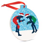 Wrestling Round Ceramic Ornament - Silhouettes with Santa Hat