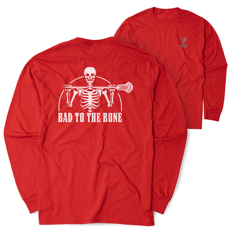Guys Lacrosse Tshirt Long Sleeve - Bad To The Bone (Back Design)