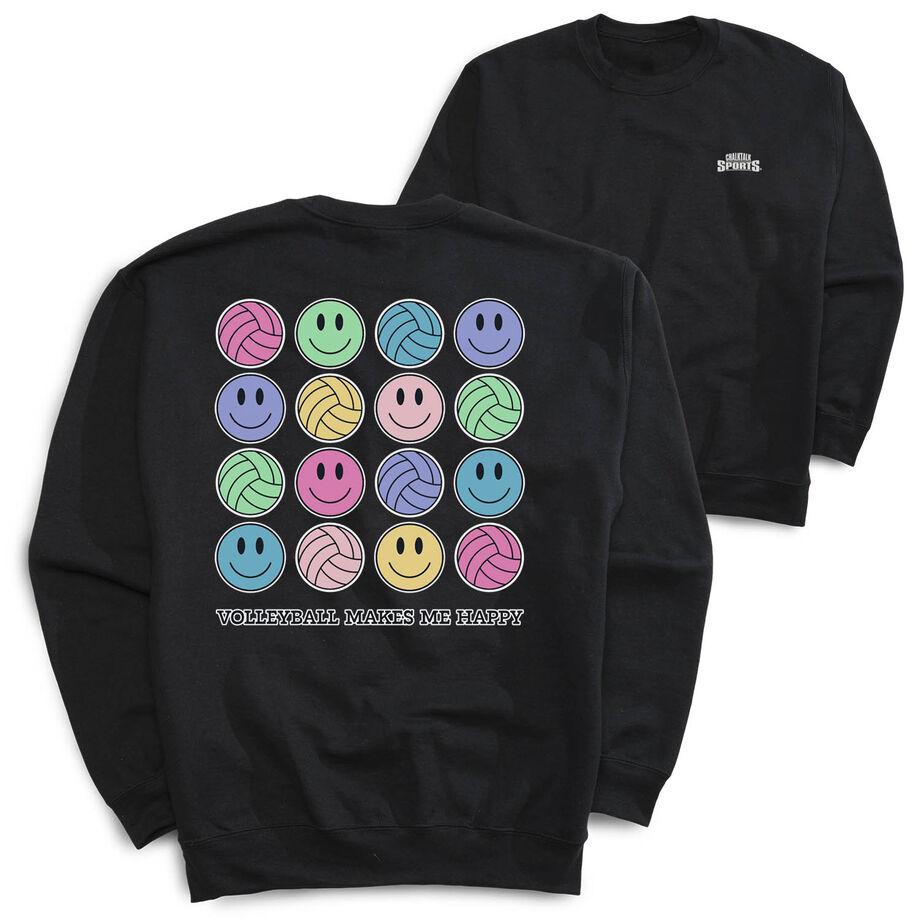 Volleyball Crewneck Sweatshirt - Volleyball Makes Me Happy (Back Design)