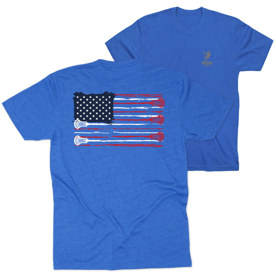 Guys Lacrosse Short Sleeve T-Shirt - American Flag (Back Design)